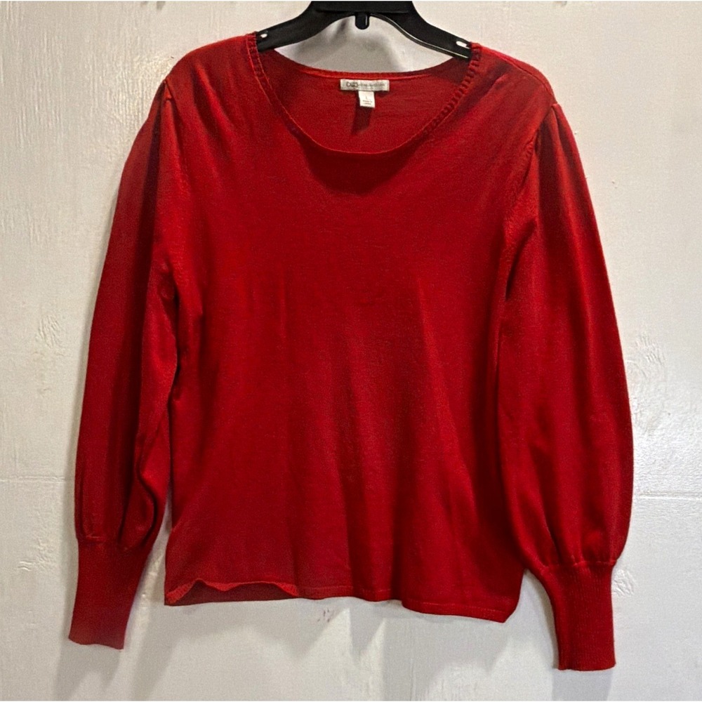 Cato Women's Crew Neck Tight-Knit Cotton Pullover Sweater Ribbed Red L